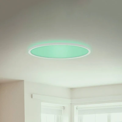 Abbildung von Briloner Leuchten LED Panel 7094 416, dimmbar, Fernbedienung, ultraflach, indirektes Licht, fest verbaut, Neutralweiß, Farbwechsler, Kaltweiß, Tageslichtweiß, Warmweiß, Deckenlampe, 42x2,8cm, Weiß, 22W, Wohnzimmer, Schlafzimmer, Küche