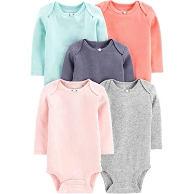 Abbildung von Simple Joys by Carter&#039;s Baby Mädchen Langärmeliger Body, 5er Pack, Grau/Marineblau/Minzgrün/Pfirsich/Rosa, Frühchen