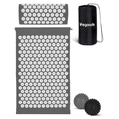 Abbildung von LifeGoods Akupressurmatte Mit Kissen Akkupressmatte Akkupressurmatte+ Akupressur Matte Akupunktur Massagematte Rücken Stachelmatte Fakirmatte Nagelmatte Acupressure Mat