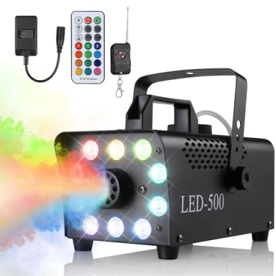 Abbildung von Nebelmaschine Mini, 500W Nebelmaschine, Smoke Machine mit RGB Effekt, 13 Farben 10 LED Licht Fog Rauchmaschine, 2 Kabelloser &amp; 1 Kabelgebundener Fernbedienung, für Halloween Weihnachten DJ Party