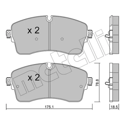 Abbildung von METELLI 22 1250 1 Bremsbelagsatz für Verschleißwarnanzeiger vorbereitet LAND ROVER: Discovery Sport, Range Rover Evoque, JAGUAR: E Pace
