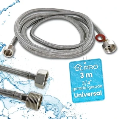 Abbildung von DL pro Zulaufschlauchverlängerung 3m 3/4&quot; gerade/gerade 15 bis +90 Edelstahl für Waschmaschine Geschirrspüler Spülmaschine