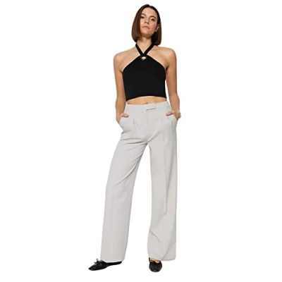 Abbildung von Trendyol Damen Damenhose, Normale Taille, gerades, weites Bein Hose, grau, 60