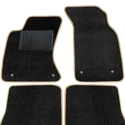 Abbildung von moto MOLTICO Fußmatten Auto Velours Autoteppiche Schwarz Automatten Set 4 teilig passend für Audi A4 B6 B7 Seat Exeo (Beige Ziernähte)