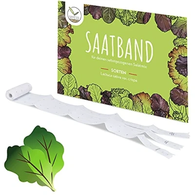 Abbildung von 5m Saatband Salat Mix Samen (Lactuca sativa var. crispa) Knackig, frischer Pflücksalat ideal für die Anzucht im Garten, Balkonkasten &amp; Gemüsebeet
