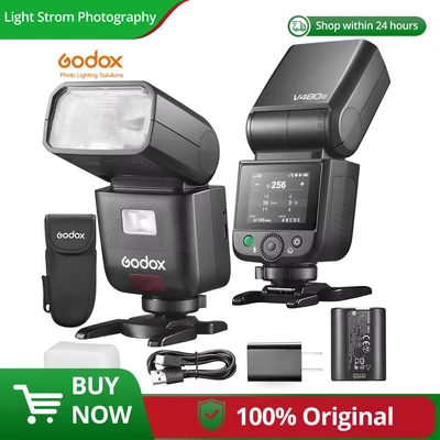 Abbildung von 【Neu】 Godox V480 TTL Li Ionen Kamerablitz, 650 Vollleistungsblitze, integriertes Stylinglicht für Canon/Nikon/Sony/FUJIFILM/Olympus