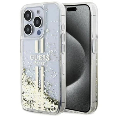 Abbildung von Guess GUHCP15XLFCSEGT Hülle für iPhone 15 Pro Max 6.7&quot; transparent hardcase Liquid Glitter Gold Stripes