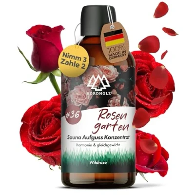 Abbildung von NORDHOLZ® Saunaaufguss [54 Sorten 15ml, 100ml, 250ml] Sauna Aufgussmittel für intensive &amp; erholsame Zubehör (#36 Rosengarten, 100ml)