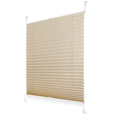 Abbildung von Roomy Plissee Klemmfix, verspannt, Blickdicht, Sichtschutz Sonnenschutz Jalousie Creme, 90 cm x 130 (B L)