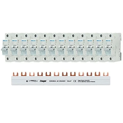 Abbildung von Hager Set 12x LS Schalter 1 polig MBN116 + 1x Phasenschiene 3 KDN363A