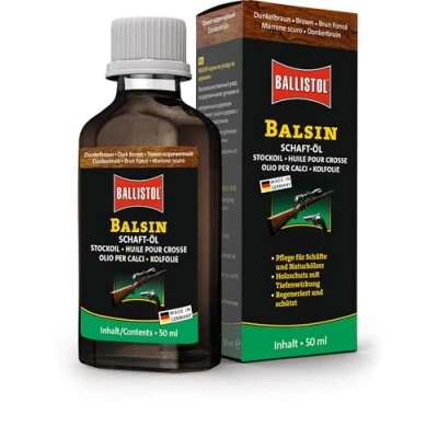 Abbildung von BALLISTOL 23150 Balsin Schaft Öl dunkelbraun 50ml Flasche Holzschutz gegen Regen, Nässe, Fäulnis und Schimmel