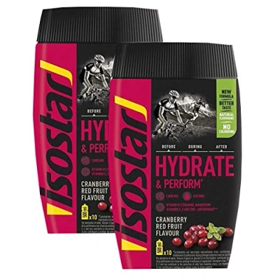 Abbildung von Isostar Hydrate &amp; Perform Iso Drink 400 g isotonisches Getränkepulver Elektrolyt Pulver zur Unterstützung der sportlichen Leistungsfähigkeit Cranberry (2x400g )