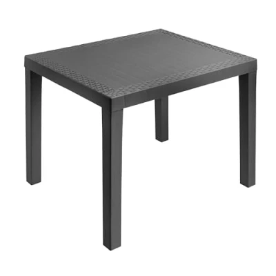Abbildung von Spetebo Kunststoff Gartentisch rechteckig anthrazit 78 x 72 cm Campingtisch mit Dekor in Rattan Optik Balkontisch Terrassentisch Outdoor Garten Tisch wetterfest