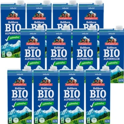 Abbildung von Berchtesgadener Milch Land H 3,5% Fett, Haltbare Milch, Alpenmilch, je 1 Liter, 12 Stück+ pufai