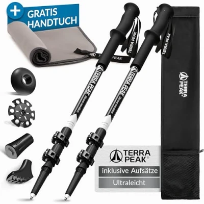 Abbildung von Terra Peak Wanderstöcke Teleskop Carbon ausziehbar, Ultra leicht Trekkingstöcke &amp; Nordic Walking Stöcke verstellbar Damen Herren mit Gummipuffer Kork Griff Alpin Wander Stock Hiking Poles