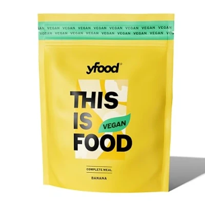 Abbildung von yfood Pulver Vegan Banana, Leckere Trinkmahlzeit für unterwegs, THIS IS FOOD Pulver, 26g Protein, 12 Mahlzeiten, 26 Vitamine und Mineralstoffe, 1,1 kg Beutel, Geschmack: Banane