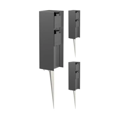 Abbildung von ledscom.de 3 Stück Garten Steckdosen Säule POMI mit Erdspieß für außen, IP44, 2 Fach, anthrazit, eckig, 23cm