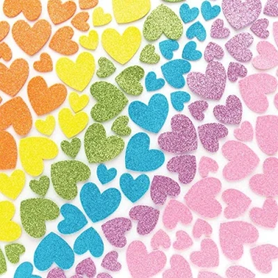 Abbildung von Baker Ross AX702 Glitzer Regenbogen Herz Sticker 210 Stück, Moosgummi Pastelfarben Aufkleber für Kinder zum Basteln, Gestalten und Dekorieren