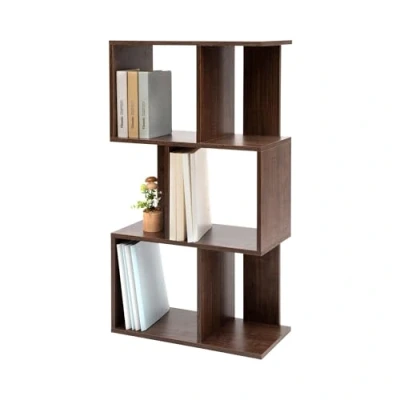 Abbildung von Iris Ohyama, Wandregal mit Ebenen, S förmiges Möbelstück, 3 Regale, Modular, Wandbefestigungsset, Trennwand, Büro, Schlafzimmer, Wohnzimmer Display Shelf SRK W3 Braun