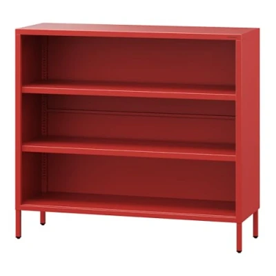 Abbildung von Jan Nowak Niedriges Bücherregal Metall Luca 2 Verstellbare Ablagen, Industrial Style Standregal für Wohnzimmer, Schlafzimmer, Kleines Regal, Buchregal Glitzernd 100 x 90 35 cm Rot