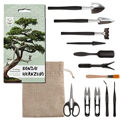Abbildung von HappySeed Gartenpflege Set Bonsai Werkzeug 13 teilig mit praktischem Aufbewahrungsbeutel