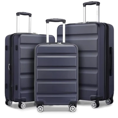 Abbildung von KONO Koffer Trolley Kofferset 3 Teilig Erweiterbarer Leichte Hartschalenkoffer aus ABS+PC Reisekoffer mit TSA Schloss und 4 Spinnrollen M L XL, Blau