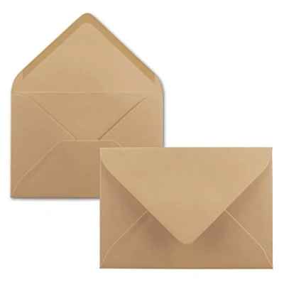Abbildung von 75x Briefumschläge B6 17,5 x 12,5 cm Karamellbraun Nassklebung mit spitzer Klappe 120 g/m² Für Hochzeit, Gruß Karten, Einladungen