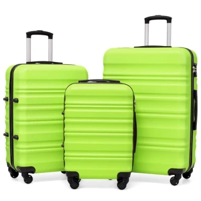 Abbildung von COOLIFE Hartschalen Koffer Trolley Rollkoffer Reisekoffer mit TSA Schloss und 4 Rollen (Grün, Set)