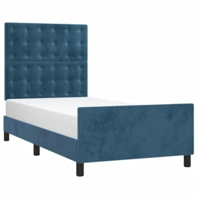 Abbildung von vidaXL Bettgestell mit Kopfteil Einzelbett Polsterbett Bett Bettrahmen Lattenrost Samtbett Schlafzimmerbett Schlafzimmermöbel Dunkelblau 90x200cm Samt