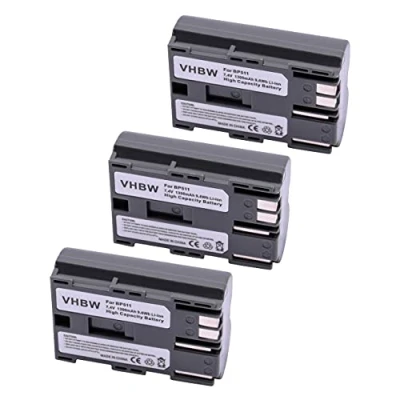 Abbildung von vhbw 3X Akku kompatibel mit Canon MV30i, MV30, MV400, MV300i, MV300, MV100Xi, MV430i, MV410, MV400i Kamera (1300 mAh, 7,2 V, Li Ion)