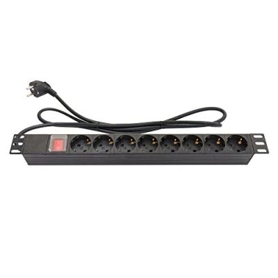 Abbildung von Good Connections Steckdosenleiste 19&quot; (1HE) Schutzkontakt Stecker an 8x Buchse Schalter mit Schalterschutz, Kinderschutz Kunststoffprofil schwarz