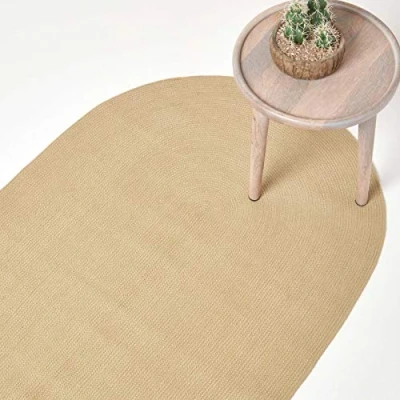 Abbildung von Homescapes ovaler Teppich 110 x 170 cm, Natur, geflochtener Läufer aus Baumwolle, Wendeteppich, handgewebter Retro Teppich, beige