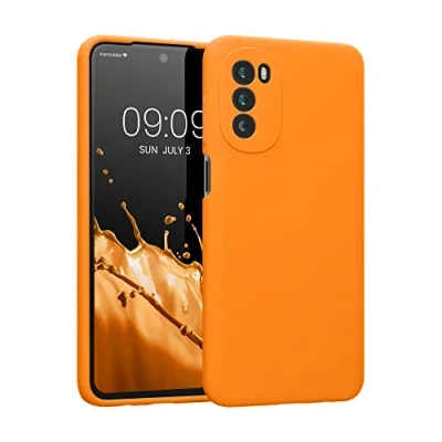 Abbildung von kwmobile Hülle kompatibel mit Motorola Moto G52 / G82 5G Silikon Handy Case Handyhülle weiche Oberfläche kabelloses Laden Fruity Orange