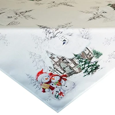 Abbildung von matches21 Tischdecke Robina Schneemänner Hund Winter Druck Heimtextilien Mitteldecke bunt Poly 1 STK 85x85 cm