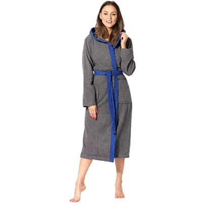 Abbildung von Ladeheid Damen Frottee Bademantel aus 100% Baumwolle LA40 191 (Dunkelgrau 12/Blau 28, L)