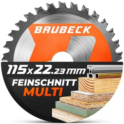 Abbildung von BAUBECK Flex Holzscheibe 115mm, 36Z, 1.9mm Schnitt in Holz, Alu &amp; Metall Sägeblatt für Winkelschleifer 115, 115mm Winkelschleifer, kompatibel mit allen gängigen 115er Winkelschleifern