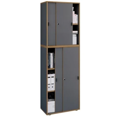 Abbildung von VCM Holz Büroschrank Ordner Aktenschrank Büromöbel Schrank Salia 5 Fach Breite 60 cm Schiebetüren Anthrazit