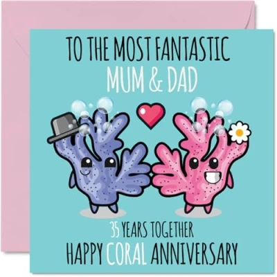 Abbildung von Stuff4 Süße Karte zum 35. Hochzeitstag für Mama und Vater, Hochzeitstag, 145 x mm, Grußkarten fünfunddreißig Jubiläen
