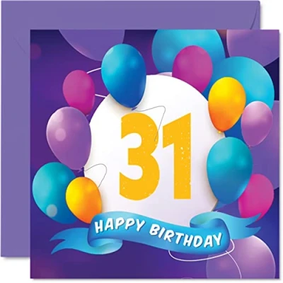 Abbildung von Geburtstagskarte zum 31. Geburtstag Männer und Frauen Ballon Party Happy Birthday Karten 31 Jahre alte Frau Bruder Schwester Mutter Vater Tante Onkel bester Freund Cousin 145 mm x