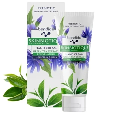 Abbildung von Bendida Skinbiotique Handcreme mit Grüner Tee Extrakt + Glycerin I Feuchtigkeitscreme für raue, strapazierte Haut Sanfte Pflegecreme trockene Hände und beanspruchte 50ml