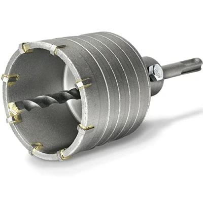Abbildung von S&amp;R Hohl Bohrkrone Set Ø 82mm mit SDS plus Adapter 110mm und Zentrierbohrer 8x110mm. Hammerschlagfest, Dosenbohrer, Lochsäge, Steckdosenbohrer, für Bohrhämmer