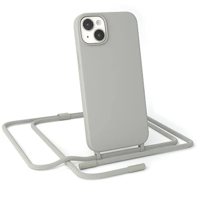 Abbildung von EAZY CASE Handykette Silikon Premium kompatibel mit iPhone 14 Plus Handyhülle Umhängeband, Handykordel Schutzhülle, Silikonhülle, Hülle Band, Kette für Smartphone, Taupe