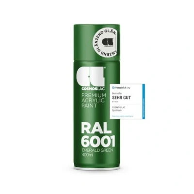 Abbildung von COSMOS LAC Sprühlack grün, glänzend Spraydosen Sprühfarbe DIY Lack Acryllack Spray Farbspray Sprühdose Lackspray Farbe für Kunststoff, Metall, uvm. (RAL 6001 smaragdgrün)