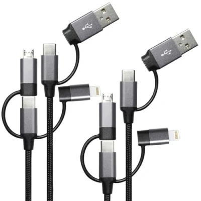 Abbildung von Callstel Multikabel: 2er 6in1 Schnelllade &amp; Datenkabel USB A/C zu C/MicroUSB, 1,8A, 2m (USB Multikabel, Tablet Ladekabel, Handy Ladestation)