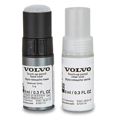 Abbildung von Volvo Original 714 Osmium Grey Lackstift Set 9ml Basislack, Klarlack Lackreparatur Ausbesserungslack grau 31402303