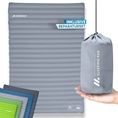 Abbildung von NORDMUT® Isomatte Selbstaufblasend 2 Personen Outdoor Matratze 10cm Ultra komfortabel Luftmatratze für kinderleichtes aufpumpen Wetterbeständige Camping (Grau)