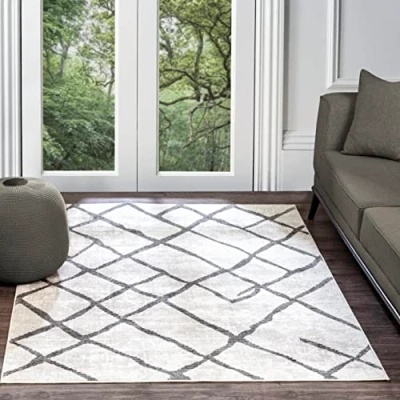 Abbildung von Surya Turku Teppich Wohnzimmer Boho, großer Schlafzimmer 160x213 cm für Esszimmer mit geometrischem Muster, Skandinavischer Wohnzimmerteppich modern in Weiß und Grau