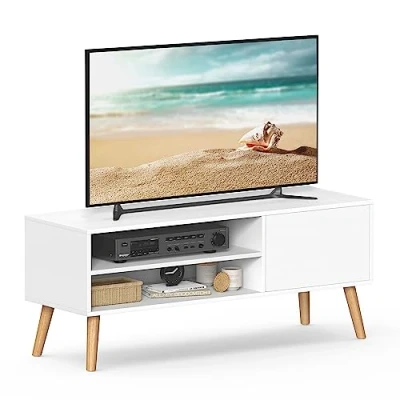 Abbildung von VASAGLE TV Schrank, Lowboard, Fernsehschrank für Fernseher bis zu 55 Zoll, 120 cm lang, Fernsehtisch, Wohnzimmer, Industrie Design, weiß LTV120T46