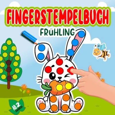 Abbildung von Fingerstempelbuch ab 2 Jahren: Frühling Fingerstempeln, Malen und Basteln für Kinder Jahre! Das Malbuch Bastelbuch Jungen Mädchen.