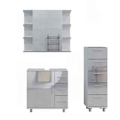 Abbildung von Vicco Badmöbel Set Ilias, Weiß Hochglanz, 3 Teile, mit Midischrank, (3 St., er Set)